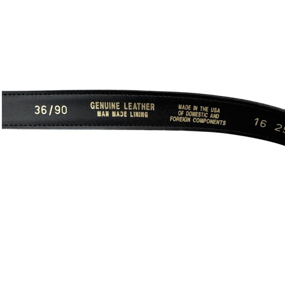 Vintage Black Leather Brass Buckle 1" Wide Dress Belt Men 36" - Picture 3 of 8